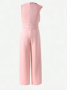 Preadolescente Niñas Elegante Casual Mono Ajustado de Cintura Alta de unicolor sin Mangas con Cuello de Volantes, Verano, Rosa