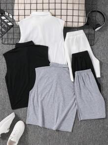 Tween Boys Casual Polo Collar Wide Strap Tank Top Multi-Piece Set