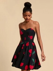 Travachic Váy thường ngày in hình trái tim, đơn giản và thời trang, phù hợp cho mọi ngày - màu đen - Xem 3