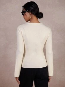 COSMINA Beige Women Knit Sweater, Simple Fashion Casual Everyday Wear