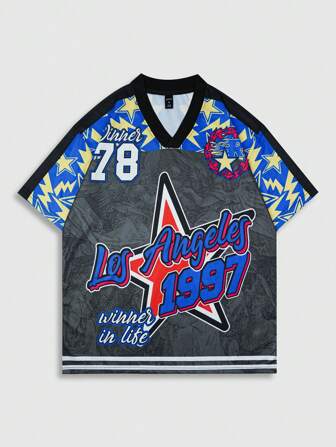 Street Life Men's Jersey Fashionable Colorblock Print Patchwork Short Sleeve T-Shirt