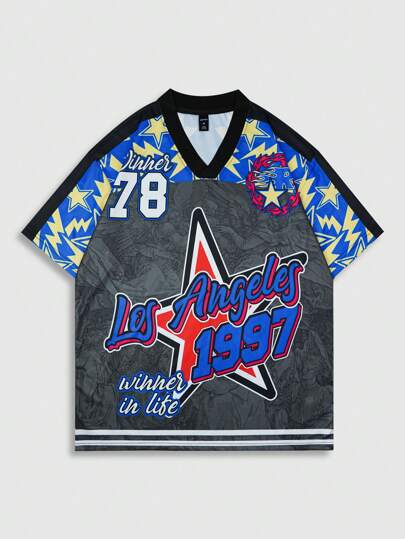 Street Life Camiseta de manga corta de hombre con estampado de patchwork y bloques de color a la moda