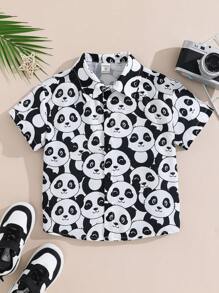 1 pieza Camisa informal de estilo deportivo y urbano para niños pequeños con gráfico de panda, hombros caídos, adecuado para uso diario, escuela, salidas, ejercicio, primavera/verano