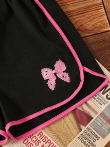 Bow & Cute Graphic Crew Neck T-Shirt Set - White - View 4