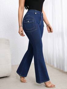 EMERY ROSE 休闲水洗弹力修身喇叭牛仔裤 - 藍色 - 查看 6