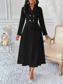 SHEIN Unity 女士双排扣褶裥西装套装