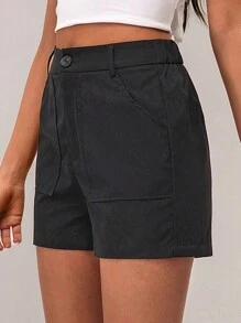 Forever 21 女士纯色简约时尚休闲日常短裤 - 黑色 - 查看 3