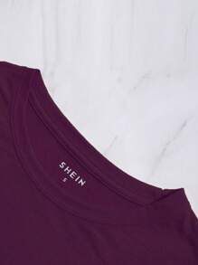 INAWLY 女士蒲公英印花短袖 T 恤图案 T 恤女士上衣 - 酒紅色 - 查看 4