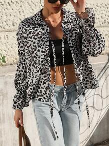 Breezaya 女式新款前系带动物印花豹纹复古衬衫 - 彩色 - 查看 3