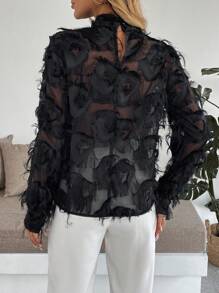 Rafferiza 女士时尚黑色毛绒长袖衬衫 - 黑色 - 查看 2