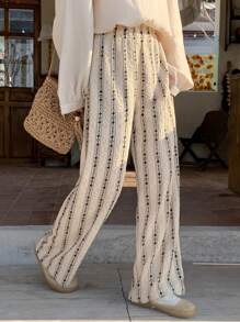 FRIFUL Damskie spodnie z szerokimi nogawkami i geometrycznym nadrukiem na co dzień na wakacje - Kolor khaki - Zobacz 6