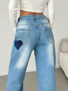 EURMUSE Low Waist Back Detailed Straight Jean - Medium Wash - View 5