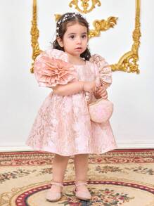 SHEIN 女婴花卉印花优雅夏季短袖连衣裙