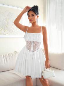 SHEIN SXY Women's Summer Casual Minimalist Mini Dress, Fashionable For Daily Wear,White Dresses For Women, Bridal Shower Dress White,Birthday Dresses For Women Women Formal, Prom Dresses For Women,Sexy,Lace - White - View 6