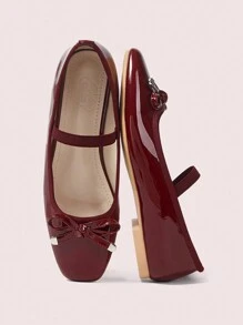 CUCCOO DOLLMOD Women's Cute Flat Student/Dance Shoes - Burgundy - View 2
