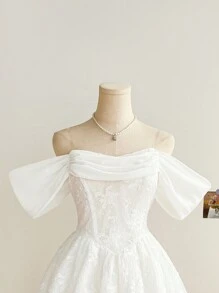 Soleia 露肩抹胸细带镶边公主迷你连衣裙，优雅度假风格，情人节/情人节服装，白色，白色连衣裙，白色连衣裙优雅，生日连衣裙，毕业礼服，白色毕业礼服 - 白色 - 查看 3