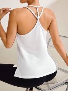 Easithlete 女士纯色无袖休闲舒适运动背心 - 白色 - 查看 1