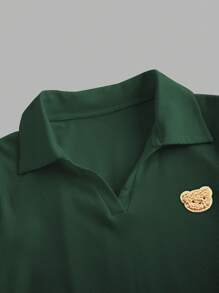 SHEIN EZwear 大码夏季纯色短袖 T 恤，休闲日常穿着 - 綠色 - 查看 4