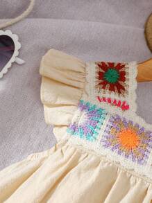 2 Stücke/Set Baby Mädchen Frühling & Sommer Urlaubsstil Volant Dekor ärmelloses Top & Blumen Stickerei Dekor Hose