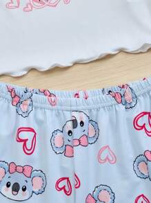 Set de 2 piezas Pijama con estampado de coala y corazón lindo para niñas, a juego madre-hija