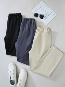 SHEIN 3 件套纯色休闲裤，适合青少年男孩，设计简约