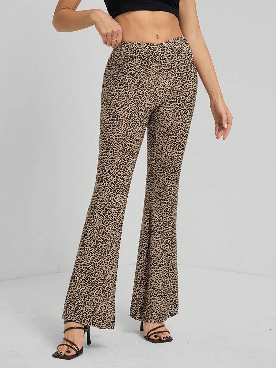 SHEIN Tall Women's Leopard Print Flare Pants, Fashion & Versatile - Brown - View 1