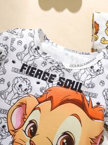 SHEIN 2 Peças Camisetas Gráficas de Leão Brancas de Estilo de Rua Casual de Verão para Menino Bebê, Tecido de Malha Macio & Confortável, Versátil para Esportes, Férias e Uso Diário - Amarelo - Visão 9
