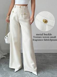 Chiquease 杏色年轻淑女纹理面料秋冬长裤，适合日常穿着、办公室和家庭聚会 - 杏色 - 查看 1