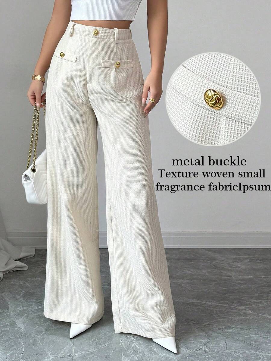 Chiquease 杏色年轻淑女纹理面料秋冬长裤，适合日常穿着、办公室和家庭聚会 - 杏色 - 查看 1