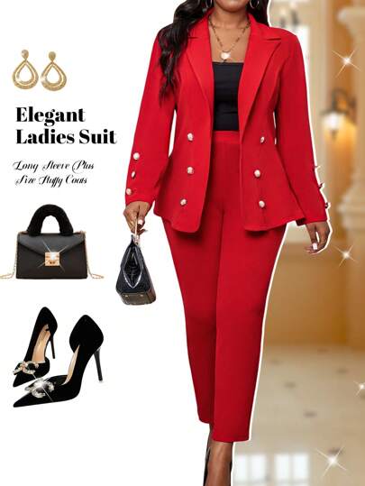 Fleurora Autumn And Winter Elegant Red Knitted Lapel Button Long Sleeve Plus Size Faux Fur Coats