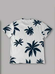 Manfinity Dauomo Men's Palm Tree Print Round Neck Short Sleeve Casual T-Shirt - White - View 2