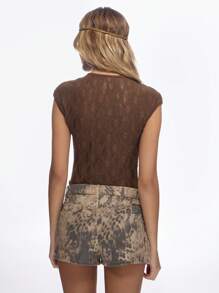 MISSGUIDED High Rise Booty Shorts Snake Print Animal Pattern Denim Festival Summer Hot Pants Ultra Short Length Club Party Bottoms Y2K Fashion - Brown - View 2