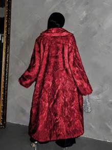 Maweii Plus Size Solid Color Long Sleeve Loose Casual Fluffy Jacket For New Year Clothes - Red - View 2