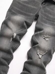 Manfinity Homme Men's Fashion Ripped Pocket Casual Slim Fit Denim Jeans Going Out Street Hang Out - Grey - View 6