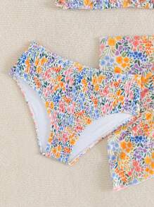 SHEIN Bộ đồ bơi bikini in hoa 3 món cho bé gái tuổi mới lớn, kèm khăn tam giác lưới và váy - Nhiều màu - Xem 3