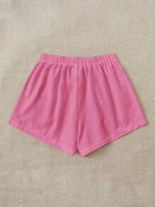 SHEIN EZwear Pantaloncini estivi larghi e casual in cotone e lino, con tasche inclinate e cintura annodata, bianchi - Rosa - Visualizzare 2