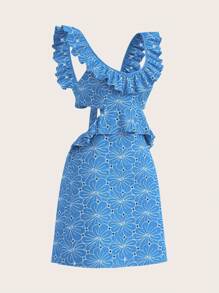 SHEIN VCAY Vestido corto de mujer con diseño calado y textura bordada, de tejido de punto liso - Azul - Ver 9