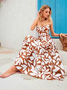 Vivid Eden Robe bandeau imprimée de plantes décontractée de vacances pour femmes - Kaki - Voir 7