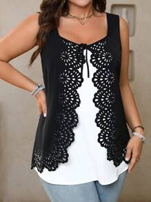 EMERY ROSE Blusa de talla grande, elegante camisa de línea A con dobladillo fruncido en color block negro y blanco