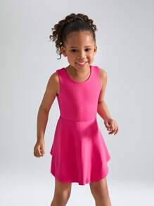 SHEIN Îmbrăcăminte de sport pentru fete tinere, tricot, roz, fără mâneci, și set de rochii simple, casual, de culoare uni