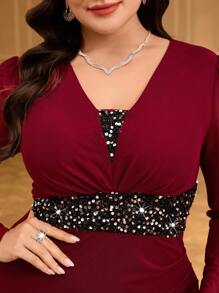 Modelyn Plus Size Casual Simple Fashion Formal Dress, Everyday Wear Fall - Burgundy - View 5