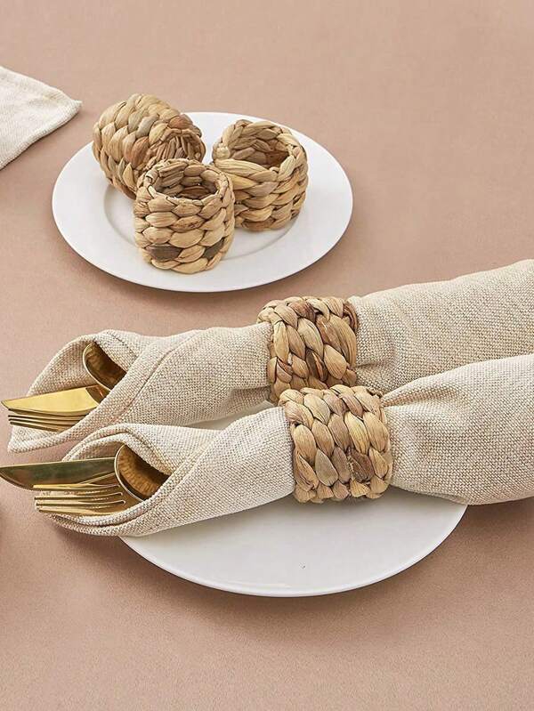 SHEIN 2-12 peças de porta-guardanapos de cabaça natural, porta-guardanapos rústico feito à mão, adequado para festas de aniversário, ação de graças, casamentos e decorações de mesa de Natal