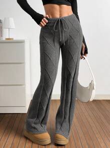 SHEIN EZwear Pantalones de punto casuales de unicolor y estilo sencillo, atuendo de uso diario para mujer