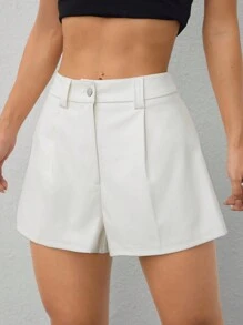 SHEIN EZwear 高腰 PU 黑色短裤 简约时尚日常休闲