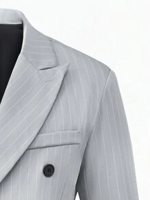 Manfinity Mode 男士 2 件套条纹双排扣西装外套和长裤套装