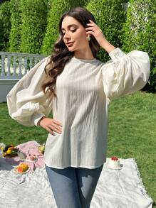 Modelyn 女士纯色圆领灯笼袖宽松上衣