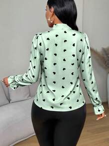 SHEIN Clasi Heart Print Butterfly Sleeve Tie Front Long Sleeve Women Blouse For New Year Clothes