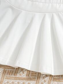 2pcs Baby Girls' Fashionable Simple Black & White Color Block Mini Skirt Set, Summer - Black and White - View 3