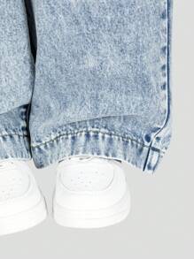 Tween Girls' Casual Light Blue Elasticated Waist Bow Decor Denim Wide Leg Jeans With Pockets - Light Wash - View 8