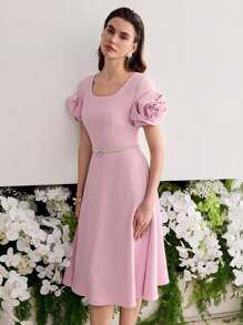 MOTF PREMIUM STEREO FLORAL A LINE DRESS - Pink - View 3